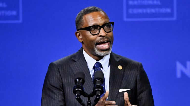 NAACP President and CEO Derrick Johnson speaks at the 115th NAACP National Convention in Las Vegas, July 16, 2024. (AP Photo/David Becker)